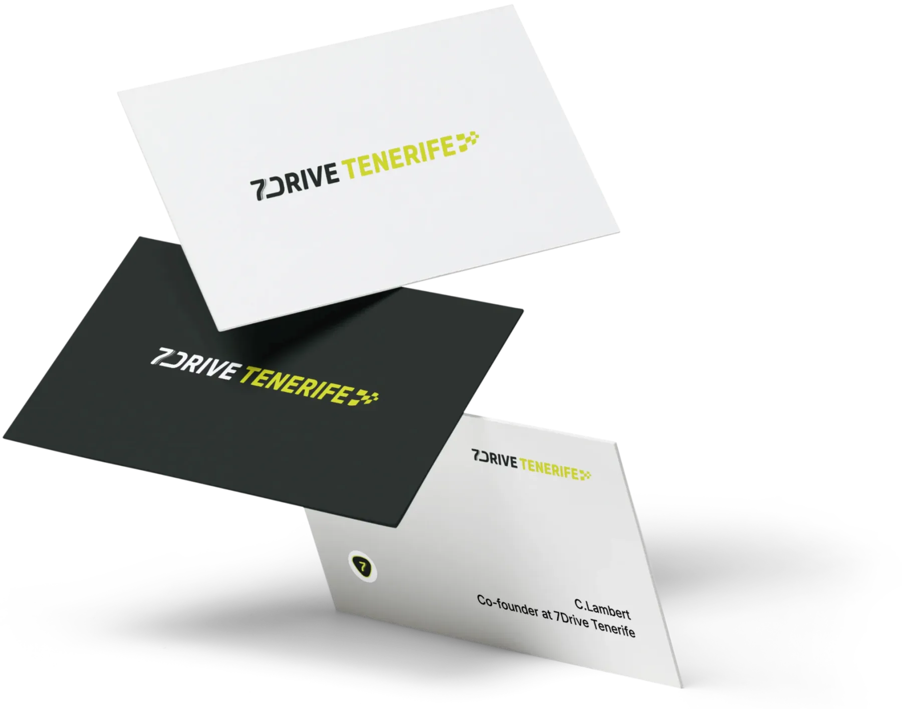 Cartes de visite montrant les logos de 7Drive Tenerife